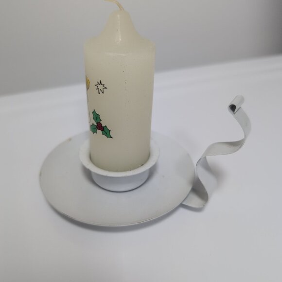 Vintage Christmas Candle And White Metal Candle Holder - Picture 2 of 3
